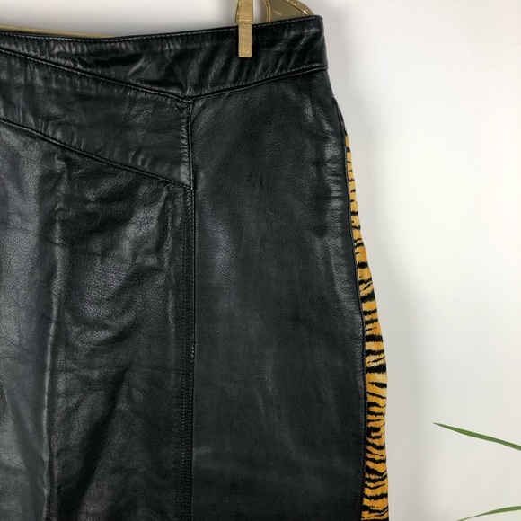 Vintage Leather Skirt w/ Animal Print Trim - Picture 2 of 6